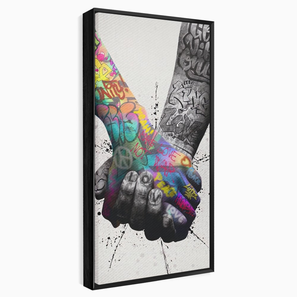 Tablou canvas cu tablou canvas cu maini desenate in stil graffiti, in rama de aluminiu negru
